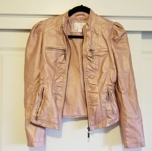Faux Rose Metallic Leather Jacket